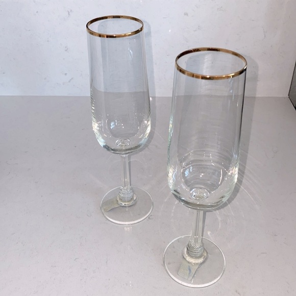 CHAMPAGNE CRYSTAL CLEAR German Democratic Republic, Set of 2 Glasses, Gold Rim